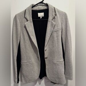 Judith&Charles Stretch cotton blazer jacket neck zipper gray panel fitted moto 4